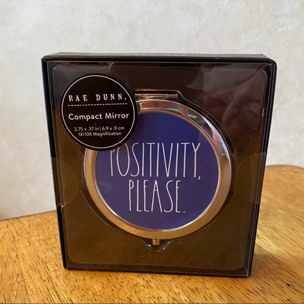 Rae Dunn POSITIVITY PLEASE Blue Compact Mirror NWT
